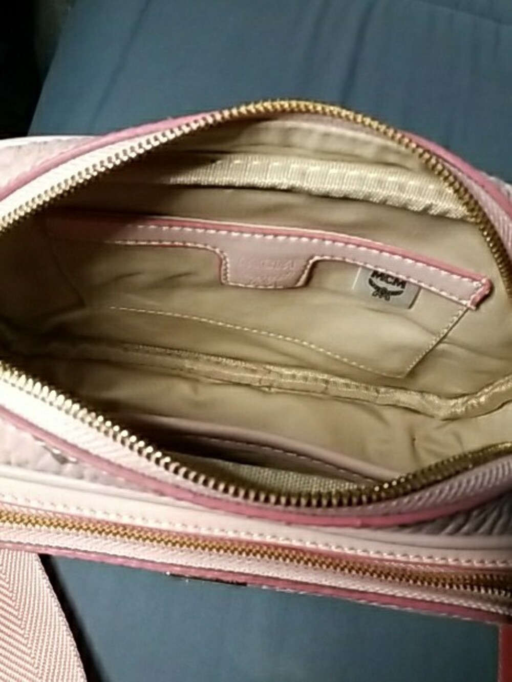 MCM Pale Pink Logo Crossbody Camera Bag with Gold Plaque - Picture 9 of 13
